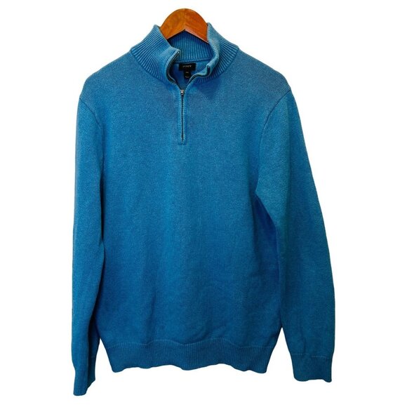 J.CREW 1/4 Zip Pullover Knitted Cotton Cashmere Light Blue Sweater Size Med/Tall - Picture 1 of 7